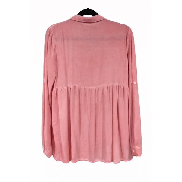 2Love Medium Pink Babydoll Tunic Blouse Lace Hem Boho Cottagecore Button Front - Picture 5 of 9